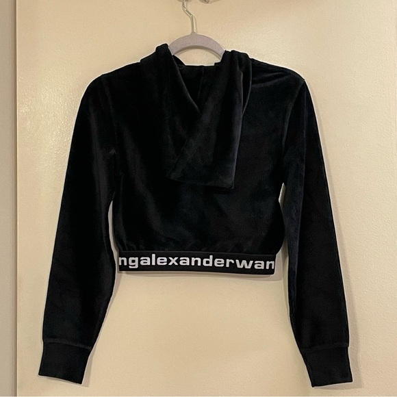 ALEXANDER WANG Stretch Corduroy Cropped Long Sleeve Hoodie in Black - Picture 5 of 7